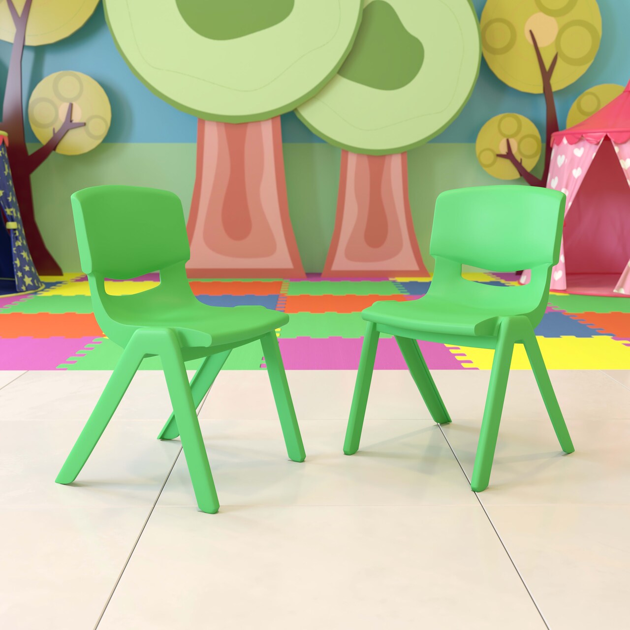 Emma and Oliver 2 Pack Plastic Stackable School Chair with 15.5"H Seat